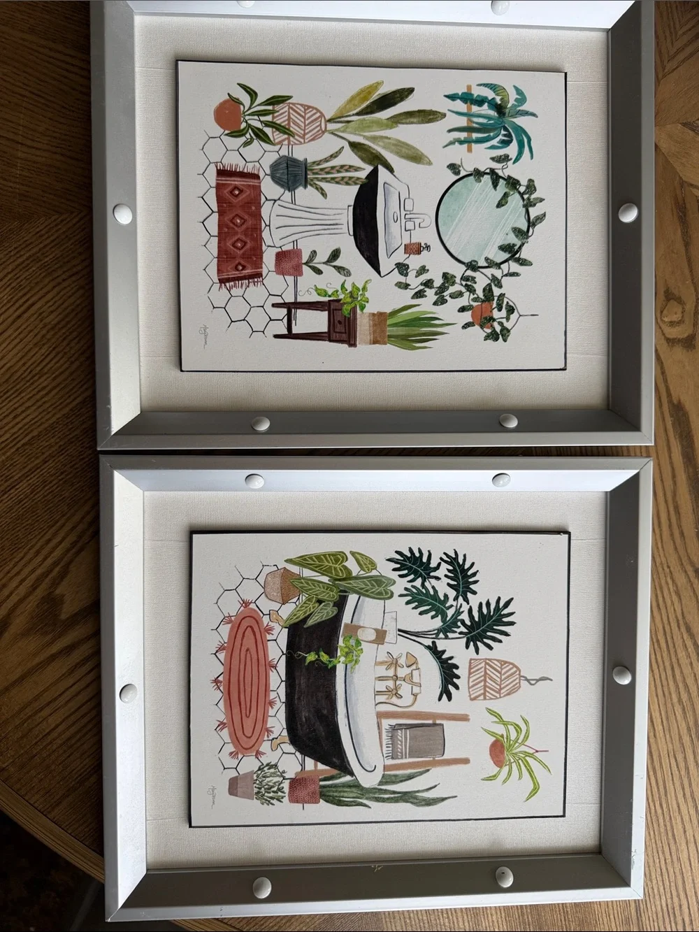 Set of 2 Botanical Wall Art Prints in Green and Coral